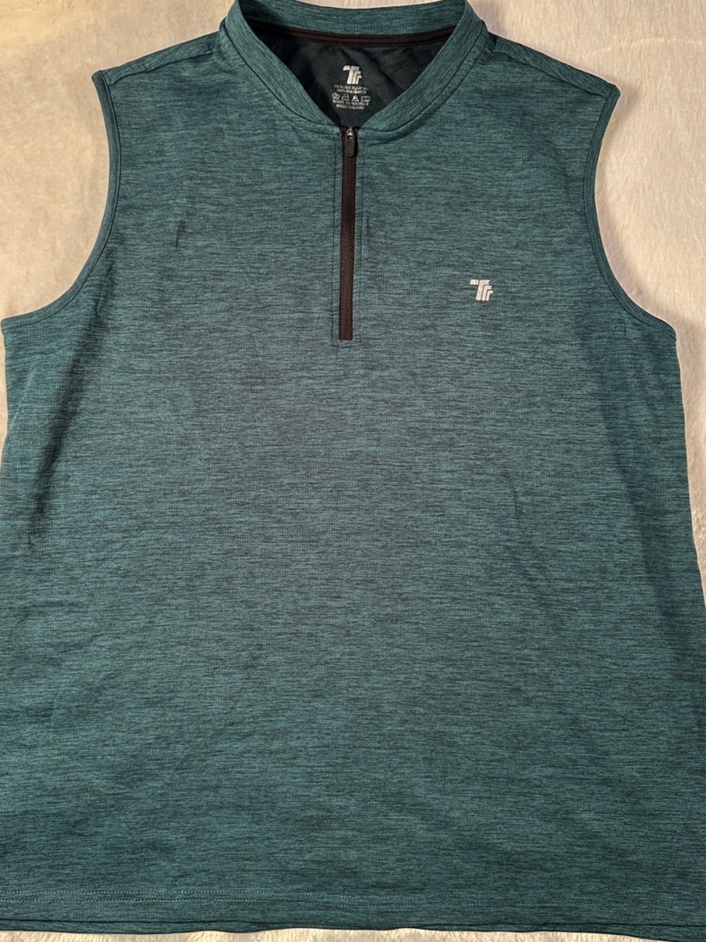 Tail Men's Teal Heather Sleeveless Quarter-Zip Performance Top